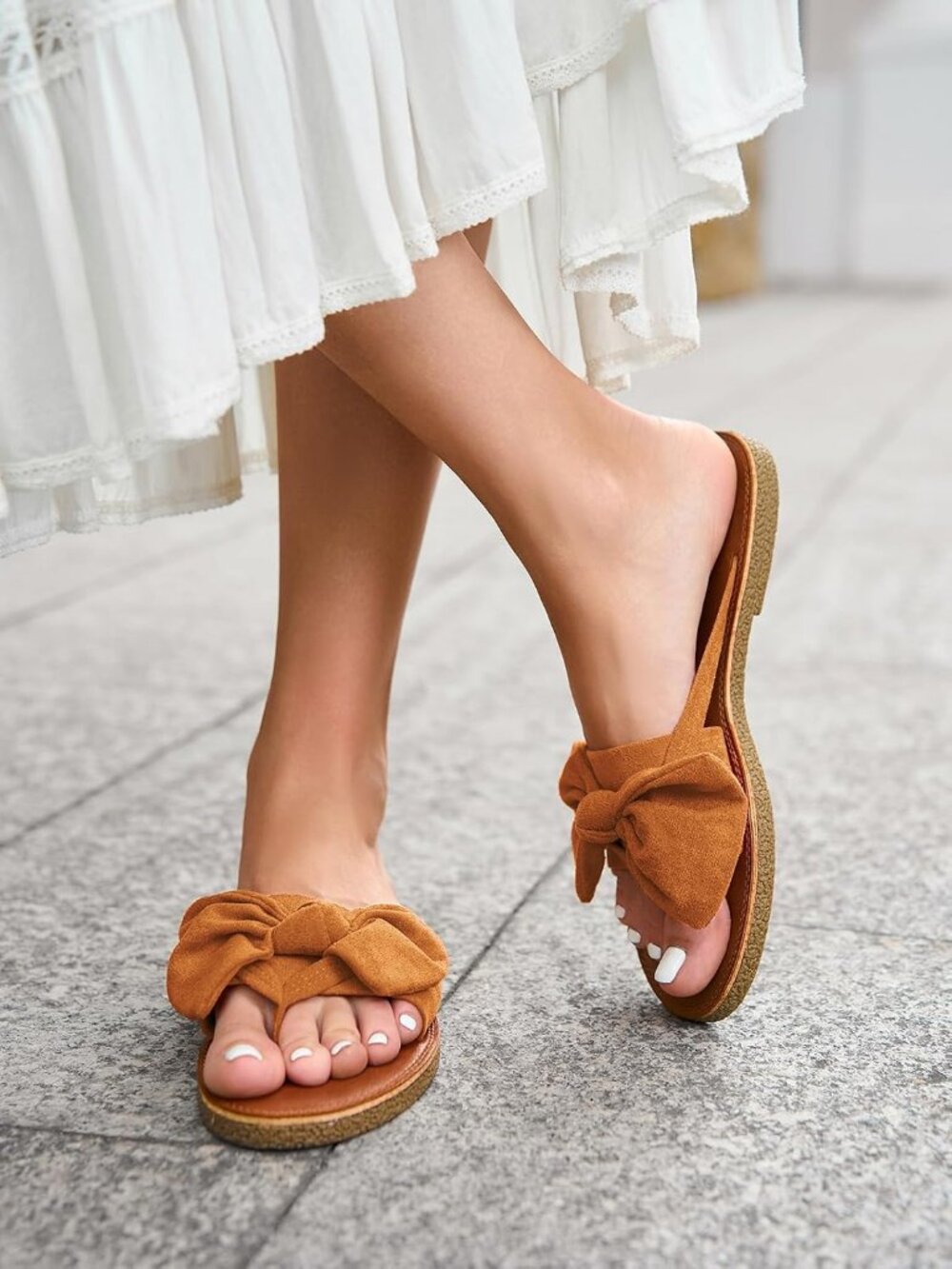 Women's Brown Summer Flip Flops Ring Toe Strappy Slip On Gladiator Flat Sandals - Picture 3 of 5